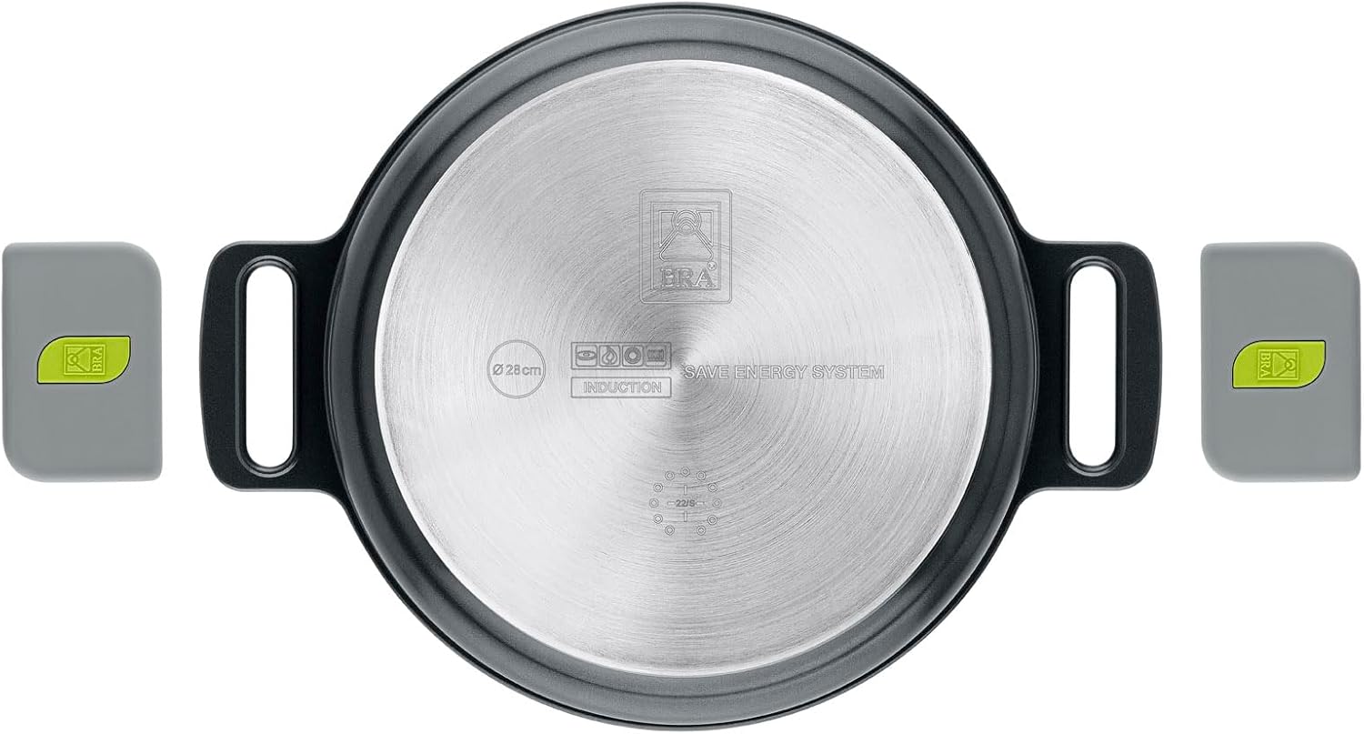 BRA COOKWARE Life Ceramic Nonstick Sauté Pan w/Glass Lid | 12.6 Inch 4.79 Quart Recycled Aluminum Deep Pan | Dual-Handle Braiser | Ceramic Non-Stick Coating | PFOA Free | All Cooktops & Oven Safe