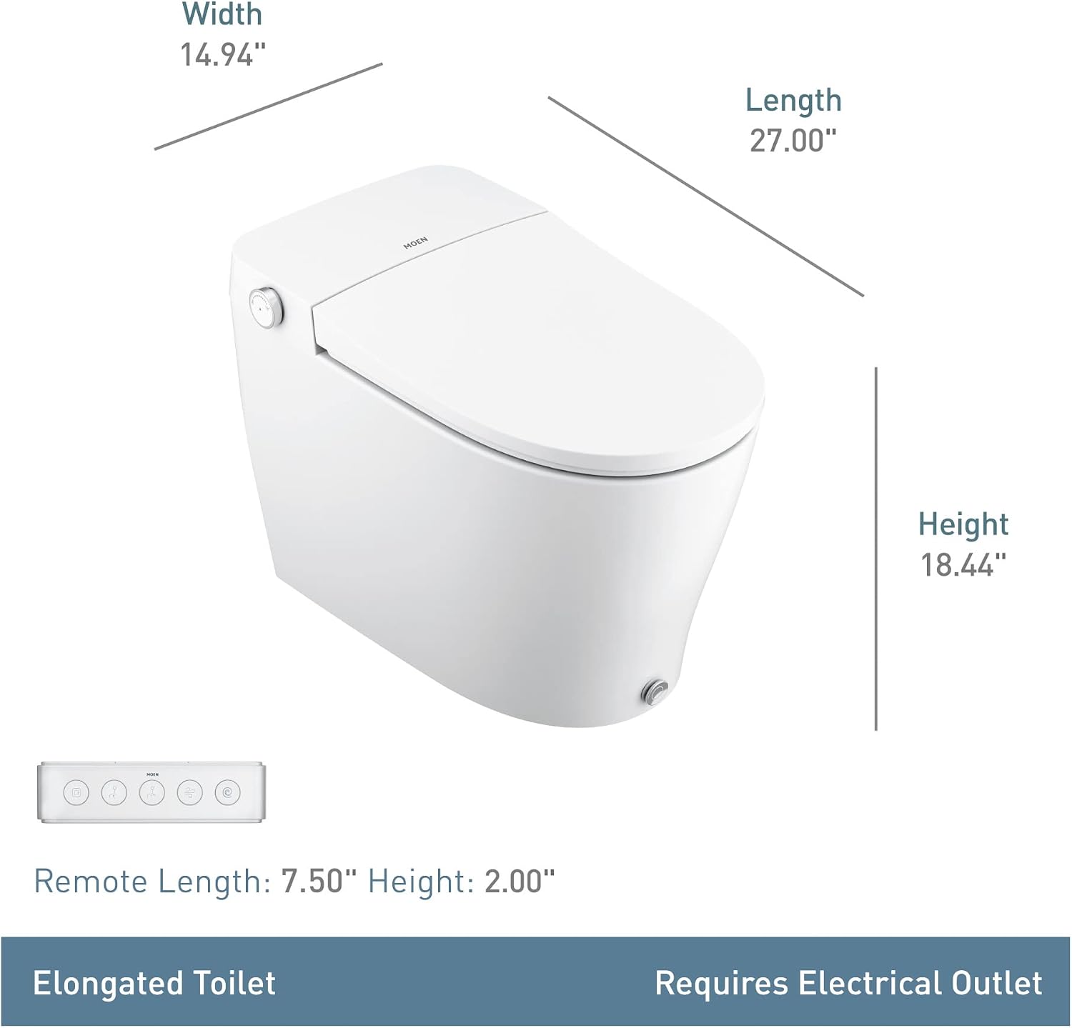 Moen 3-Series White Tankless Bidet, One Piece Elongated Toilet with Remote Control, ET1300