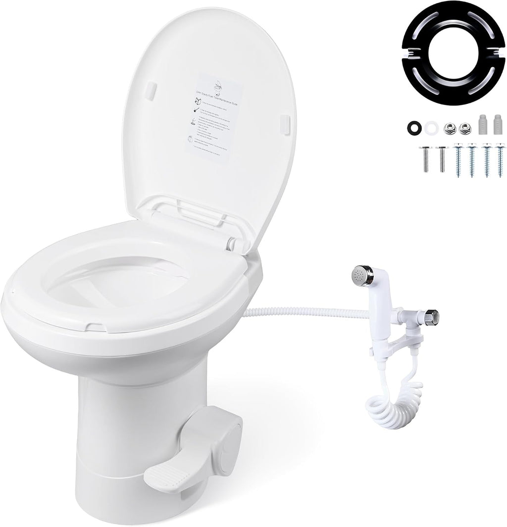 Yescom RV Toilet with Bidet Spray for Motorhome Caravan 20' High Gravity Flush Travel Tailer Toilets Portable Restroom Toilet Fits for Marine