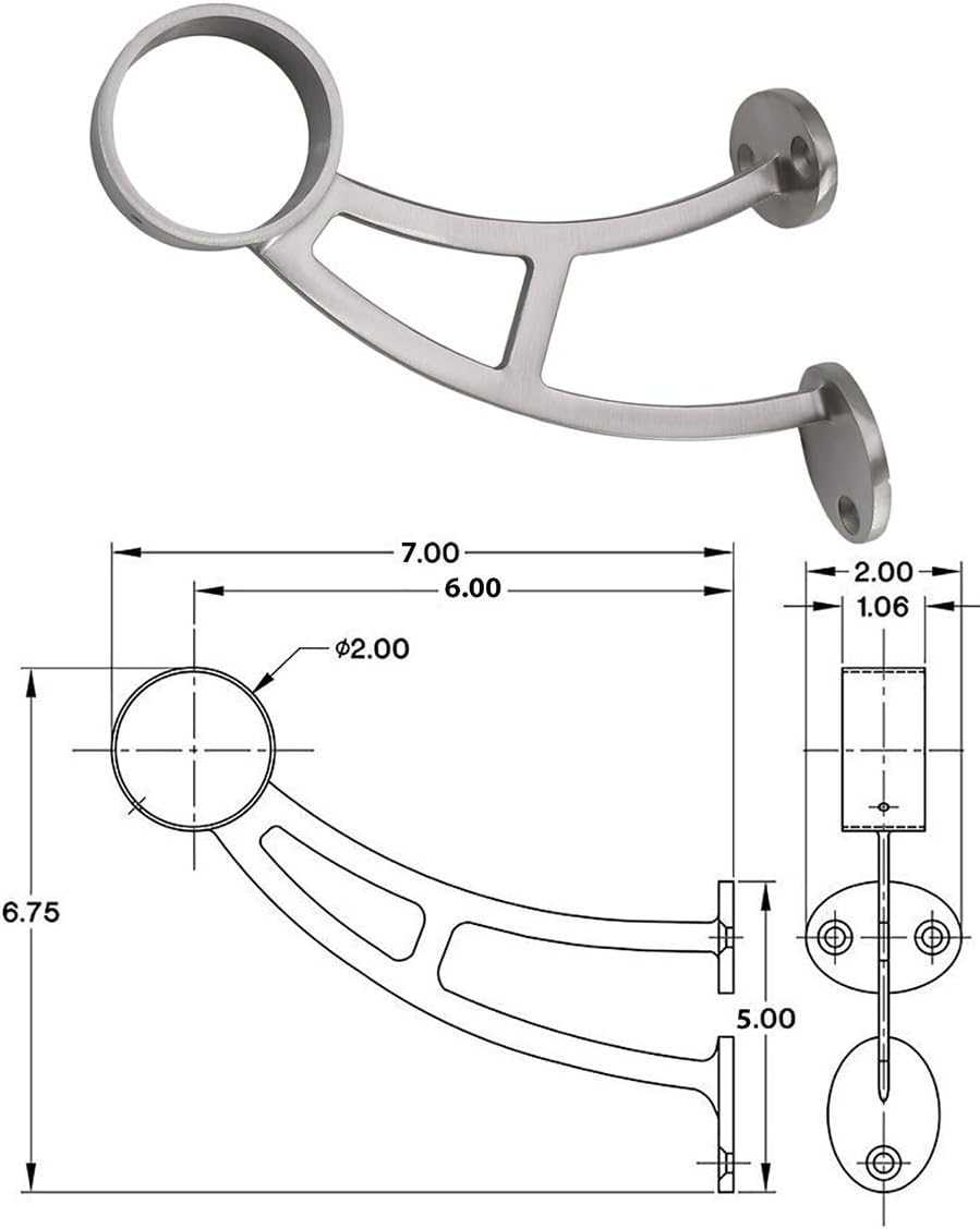 Solid Bar Mount Foot Rail Kit (Custom-Made), 2' OD Brushed Stainless Steel Tubing, Bar Mount Foot Rail Bracket, End Cap (Domed End Cap, 2 ft (24 in x 1))