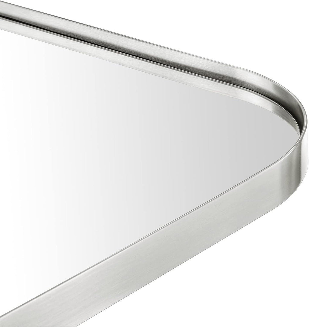 Brushed Nickel Arched Recessed Bathroom Medicine Cabinet with Mirror Stainless Steel Metal Framed Rectangular Bathroom Cabinet with Mirror 16x28.3''