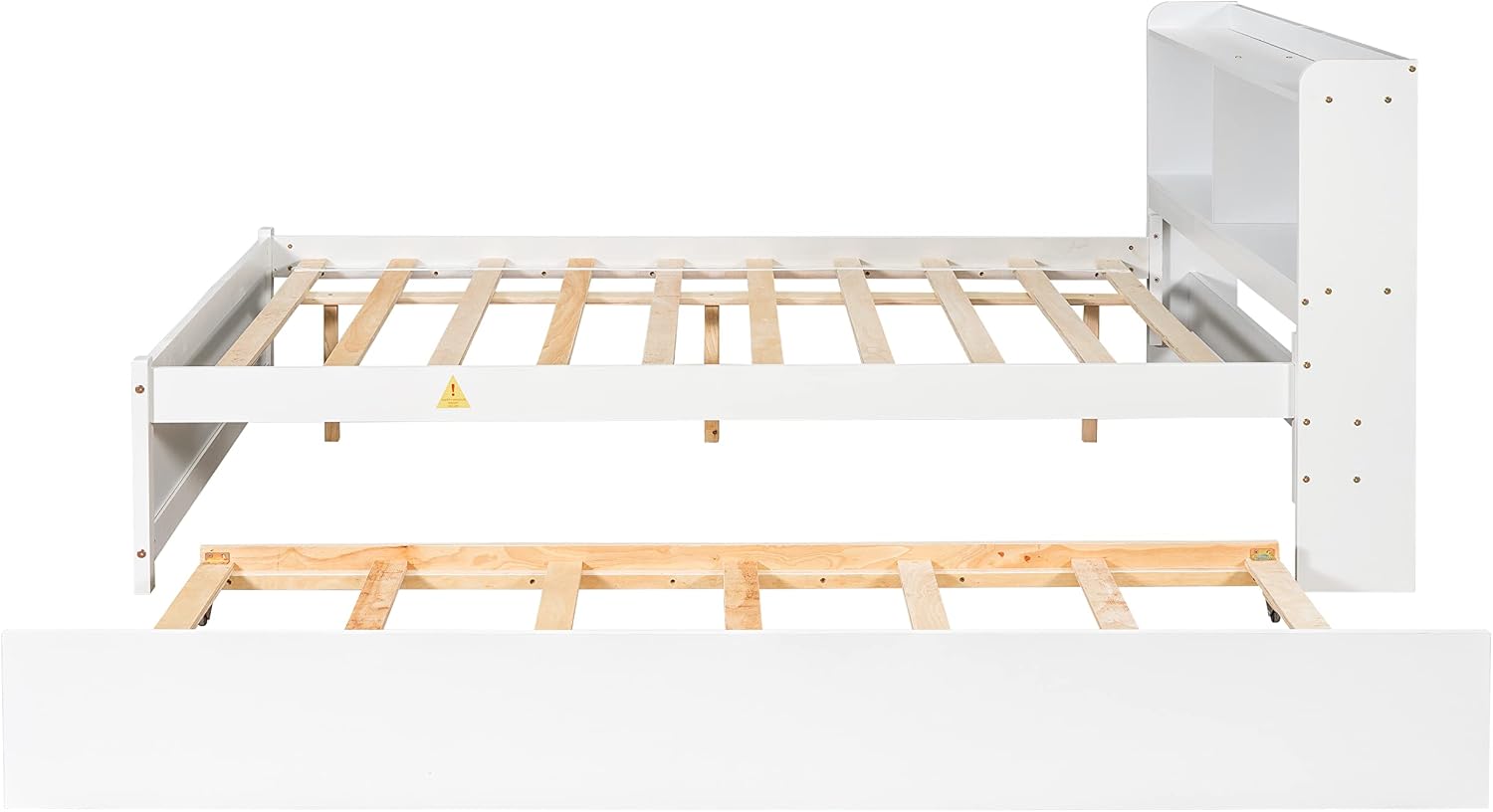 Full Size Bed Frame with Trundle,Captain's Bed Full with Bookcase Headboard for Kids,Trundle Bed with Storage for Kids,Teens,Adults(White)