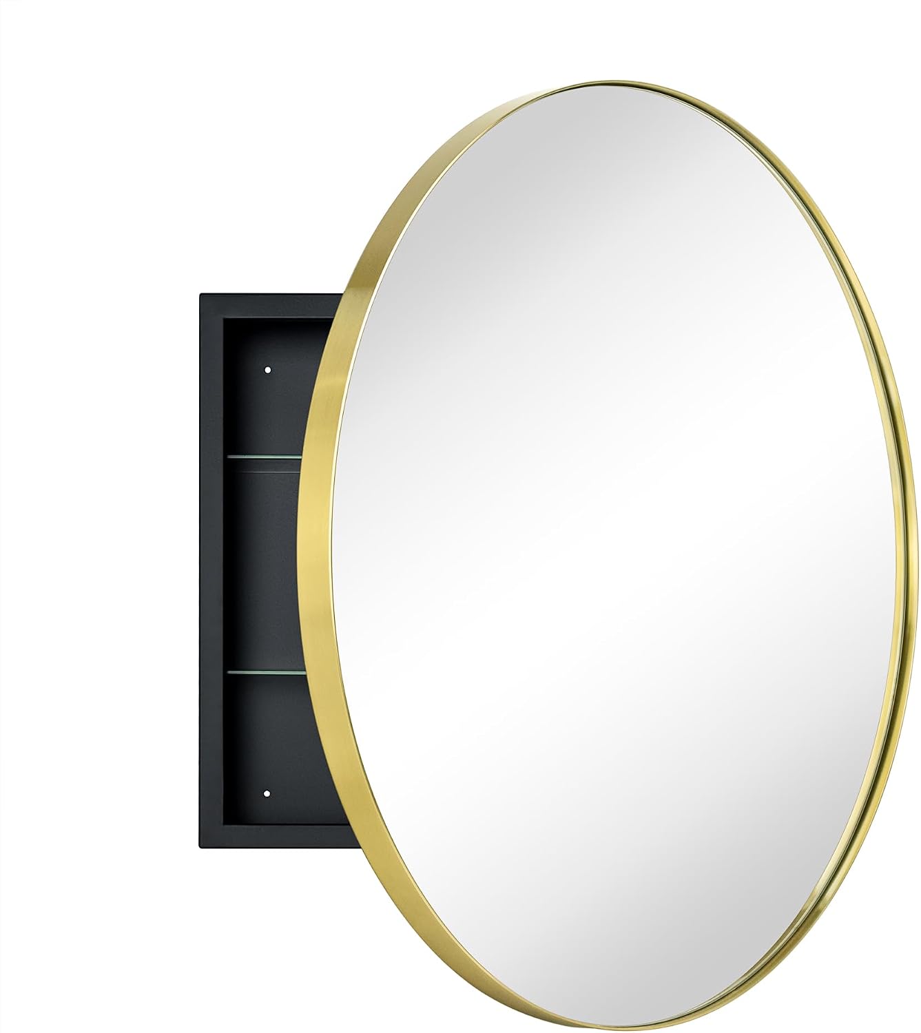 Surface Mount Brushed Gold Round CircleBathroom Medicine Cabinet with Mirror Circlular Shaped Stainless Steel Metal Framed Medicine Cabinets Bathroom Cabinet with Mirror 24'' Diameter