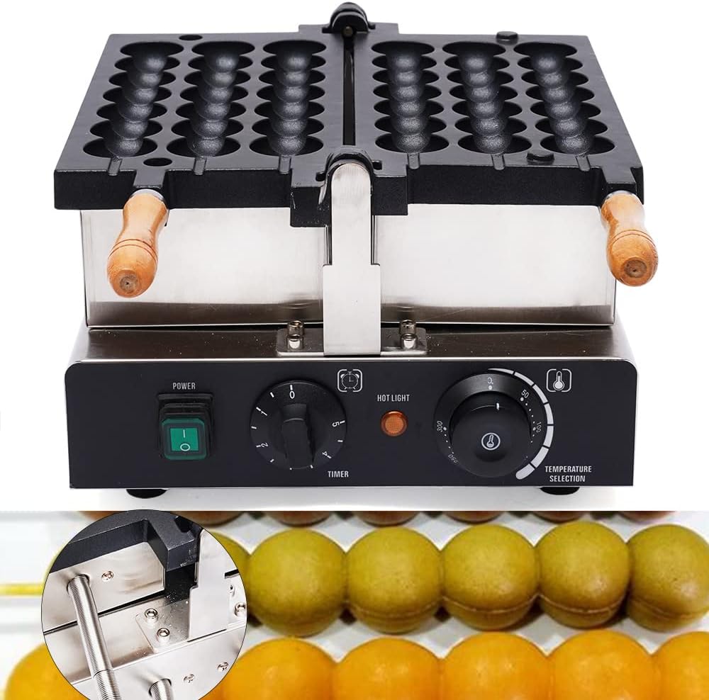Waffle Ball Maker, 110V 1600W Commercial Bubble Shaped Waffle Ball Maker Electric Stainless Steel Rotatable Double-Head Heating Waffle Ball Making for Tea Shops, Snack Bars (3 Roots 110V 1600W)