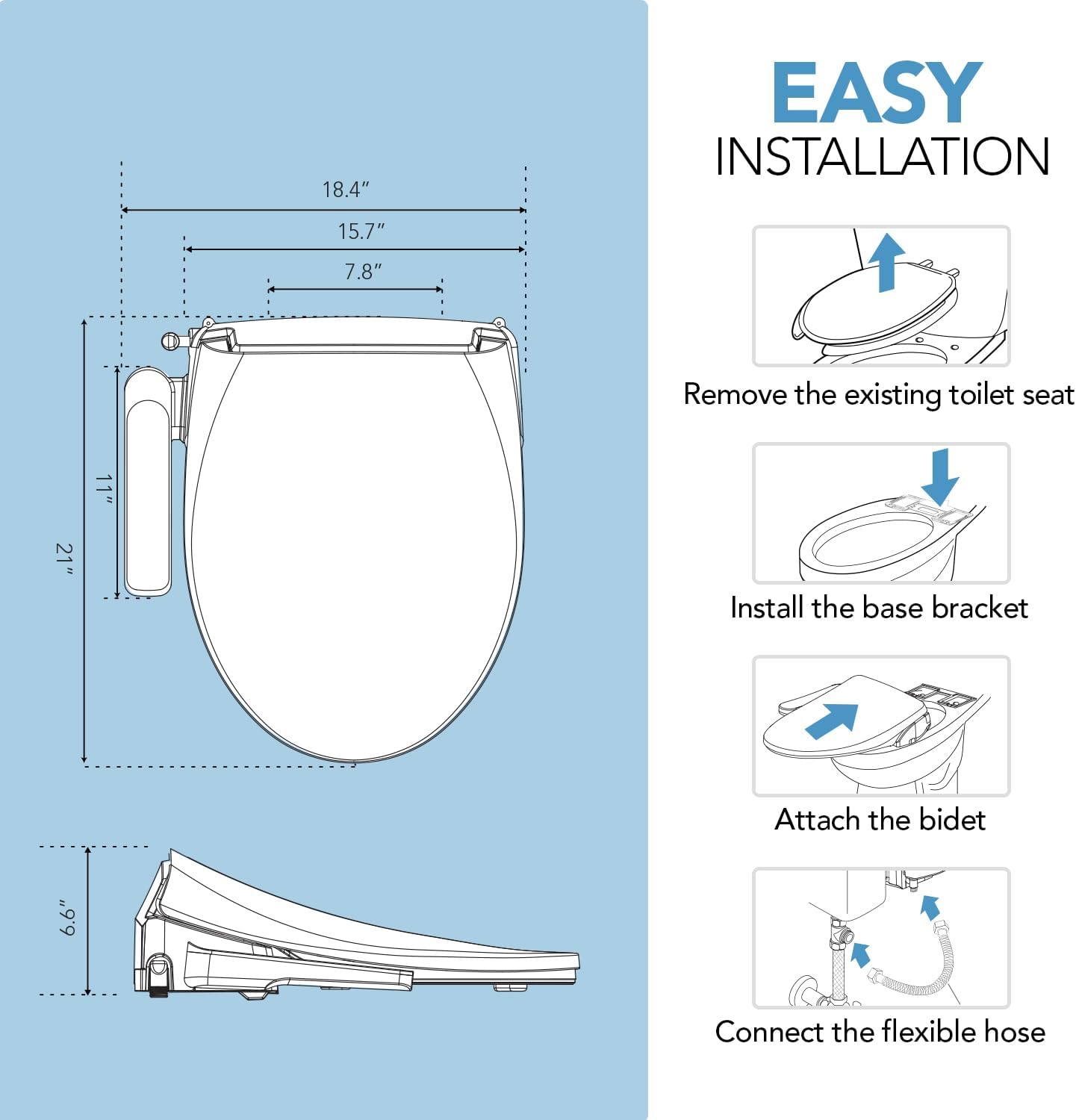 Barumi Bidet [BM-5000], Electric Bidet Toilet Seat, Heated Seat, Warm Water, Position Control, Eco-Mode, Self Cleaning