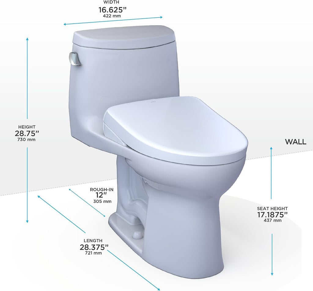 TOTO® WASHLET®+ UltraMax® II One-Piece Elongated 1.28 GPF Toilet with Auto Flush WASHLET®+ S7A Contemporary Bidet Seat, Cotton White - MW6044736CEFGA#01
