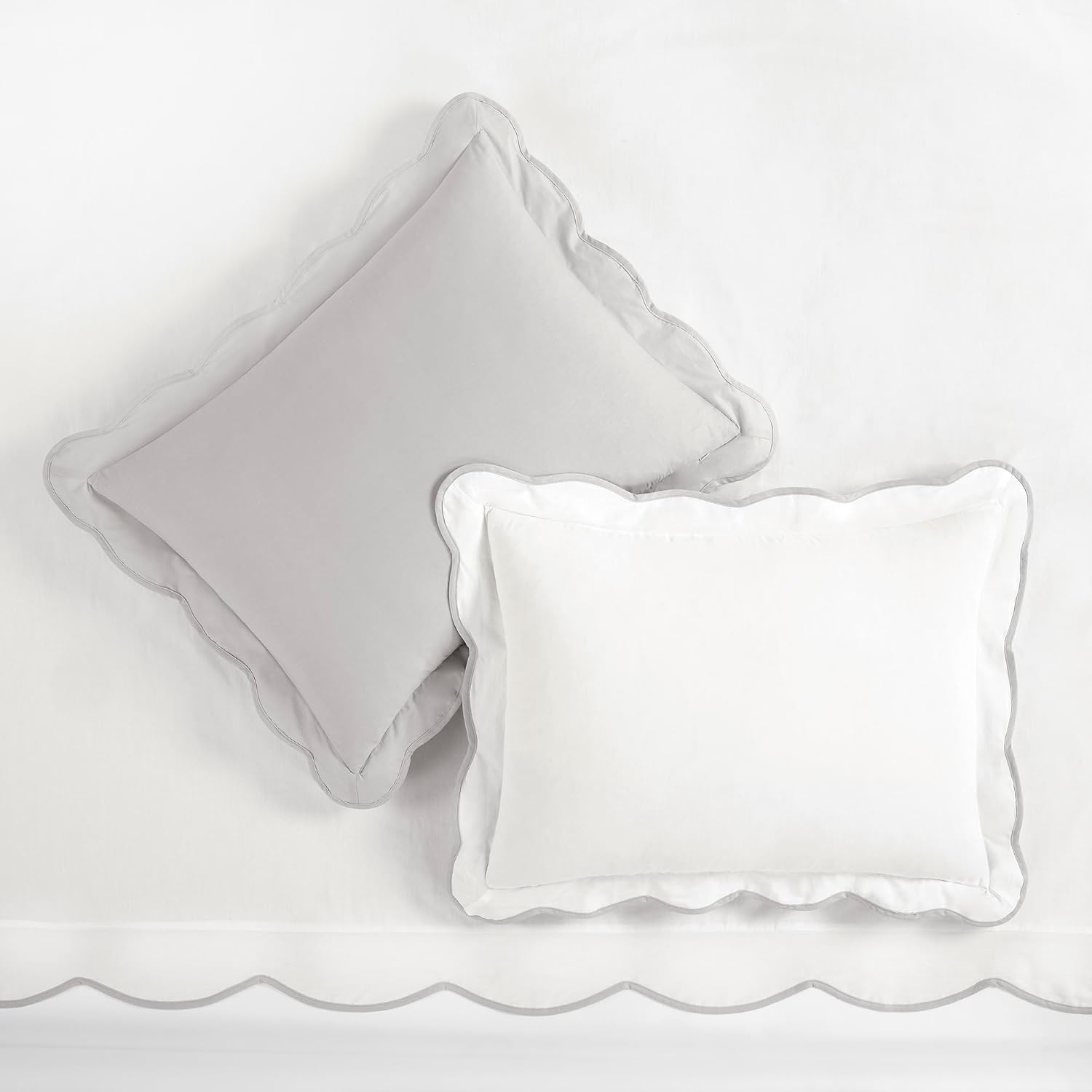 Lush Decor Coastal Chic Scalloped Edge Cotton Duvet Cover Set, 3 Piece Set, King, Gray & White - King Bedding Set - White Duvet Cover King - Coastal Decor