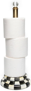MACKENZIE-CHILDS Enamel Toilet Tissue Storage, Decorative Toilet-Paper Holder Stand for Bathroom, Black-and-White Courtly Check