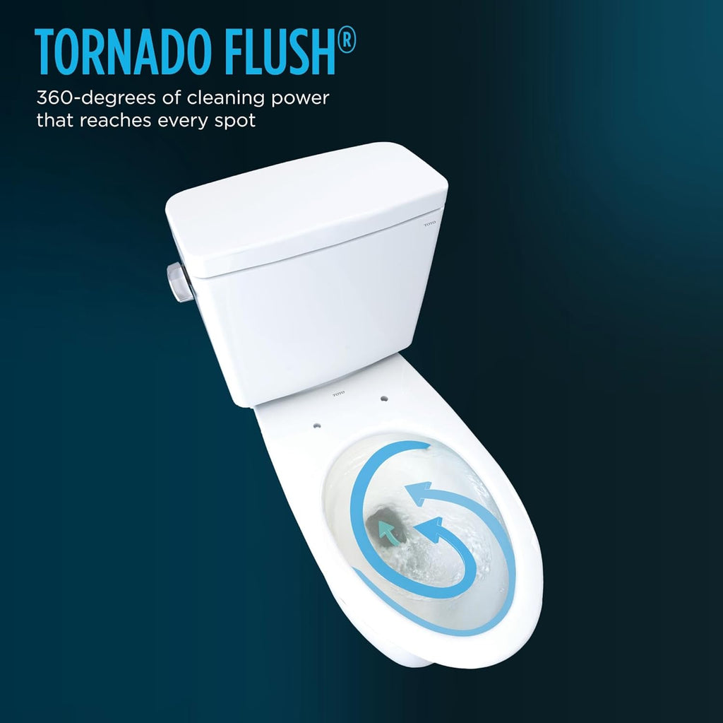 TOTO Drake Two-Piece Elongated 1.28 GPF TORNADO FLUSH Toilet with CEFIONTECT and SoftClose Seat, WASHLET+ Ready, Cotton White - MS776124CEG#01