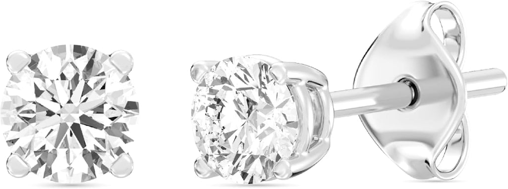 Gilded Lab-Grown Diamond Stud Earrings 10KT White Gold and 10KT Yellow Gold | Hypoallergenic Fine Gold Jewelry | 4-Prong Basket, Push Back Nut | VS2 SI1 Clarity, F Color, Round Cut | 1/5,1/4,1/3,3/8,1/2,3/4,1,2 ct tw