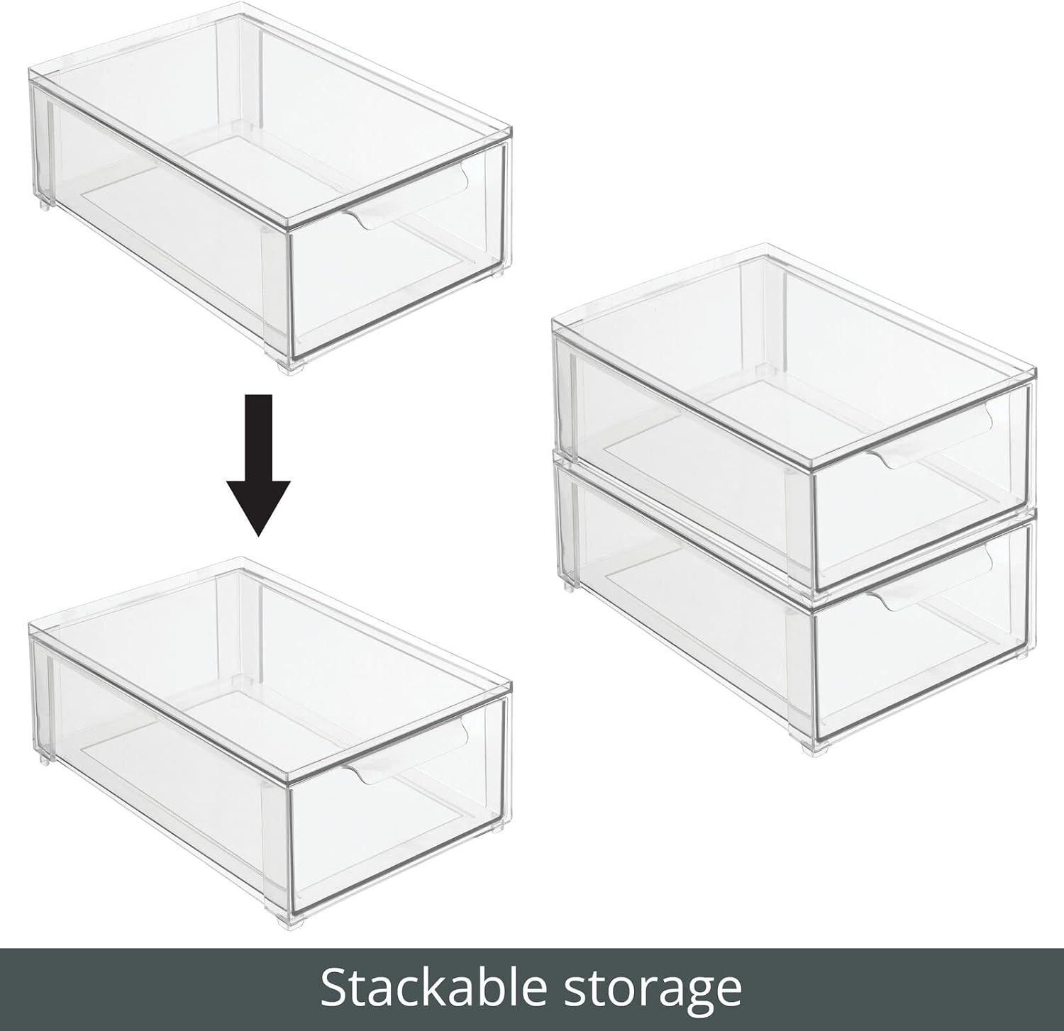 mDesign Plastic Stackable Bathroom Storage Organizer Bin with Pull Out Drawer for Cabinet, Vanity, Shelf, Cupboard, Cabinet, or Closet Organization - Lumiere Collection - 8 Pack - (Clear, 8 x 12 x 4)
