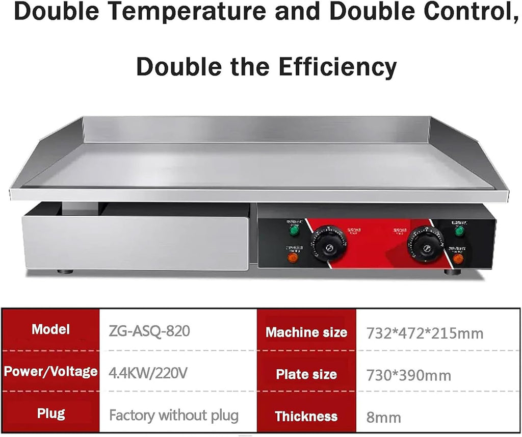 Commercial Griddle, Electric Griddle, Cast Iron Griddle, Stainless Steel Frame, 122℉-572℉ Adjustable Temperature Control, Removable Oil Storage Box, Restaurant Teppanyaki Grill,4400w