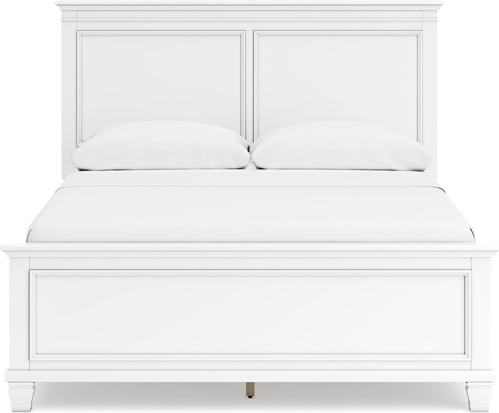 Signature Design by Ashley Fortman Transitional Queen Panel Bed with Tapered Feet, Foundation or Box Spring Needed, White