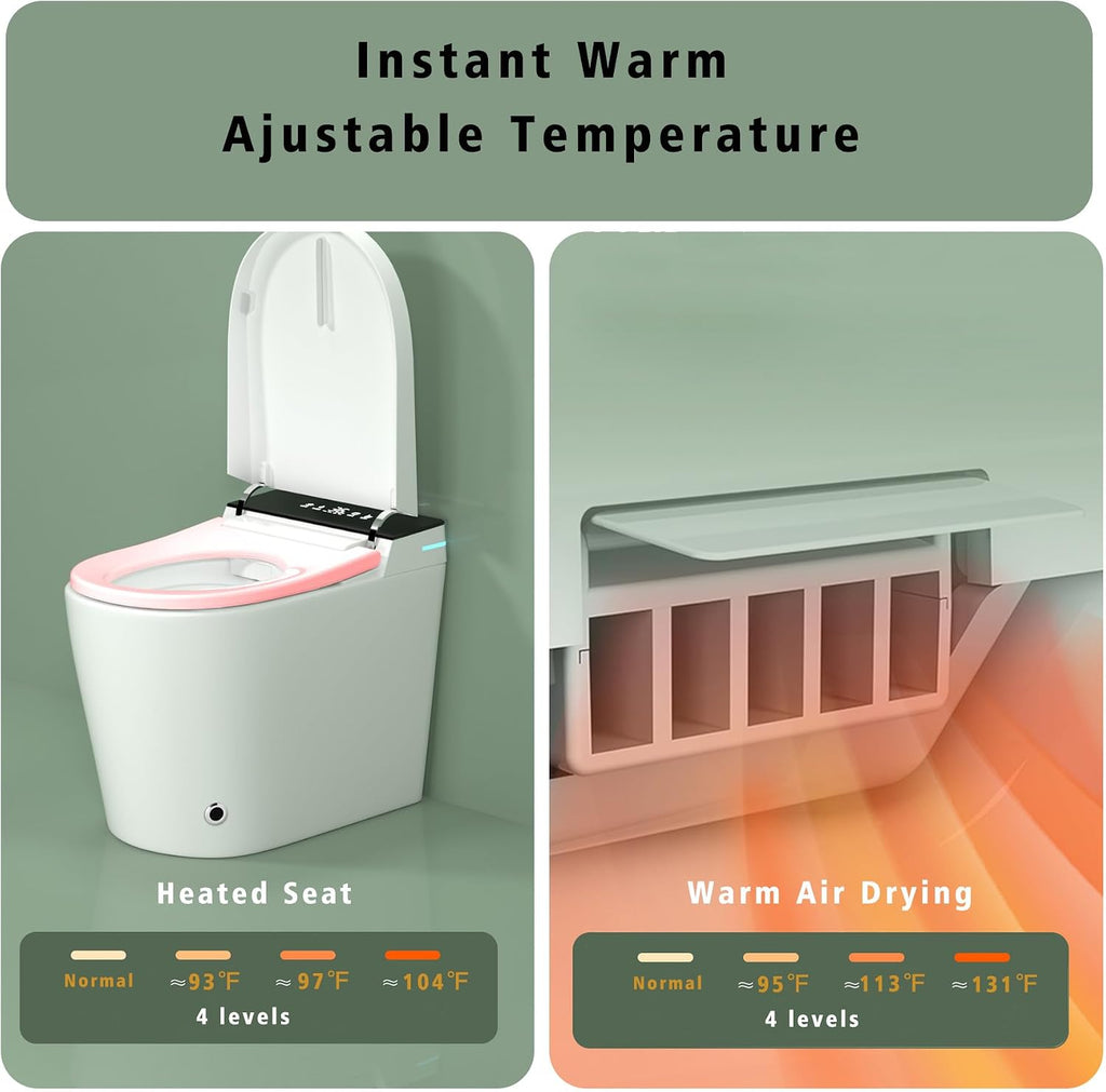 WinZo 23' Compact Smart Toilet with Bidet Seat Built-in For Small Space Bathroom, Auto Flush, LED, Night Light,Heated Bidet Seat with Warm Air Drying White