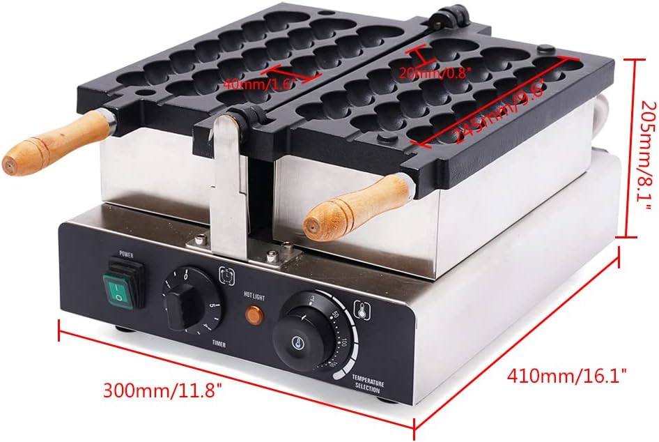 Waffle Ball Maker, 110V 1600W Commercial Bubble Shaped Waffle Ball Maker Electric Stainless Steel Rotatable Double-Head Heating Waffle Ball Making for Tea Shops, Snack Bars (3 Roots 110V 1600W)