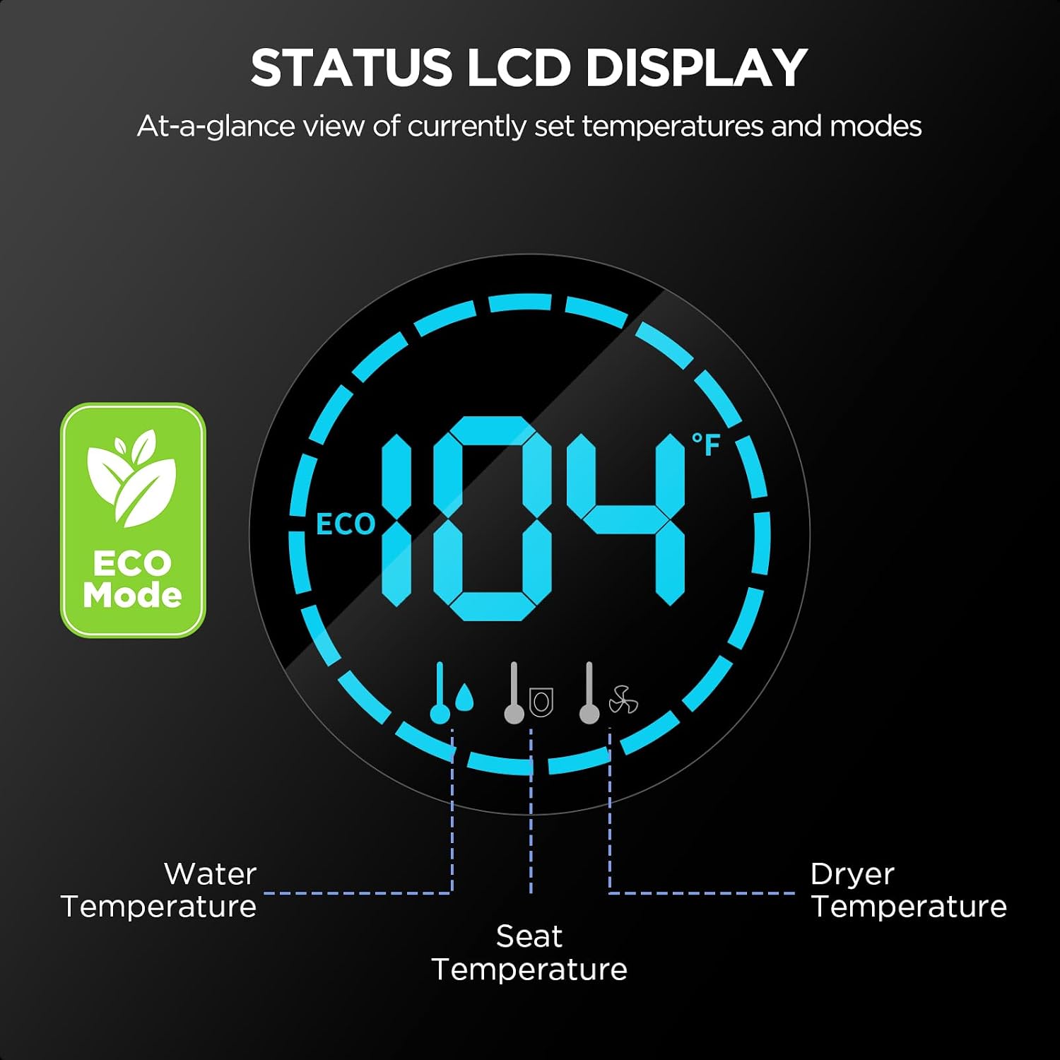 Elongated Heated Bidet Toilet Seat with Dual-Control Panel, LED Display, Instant Warm Water & Air Dryer, Self-Cleaning Nozzle, Soft-Close Lid, UV Nightlight, Child/ECO/Silent Modes