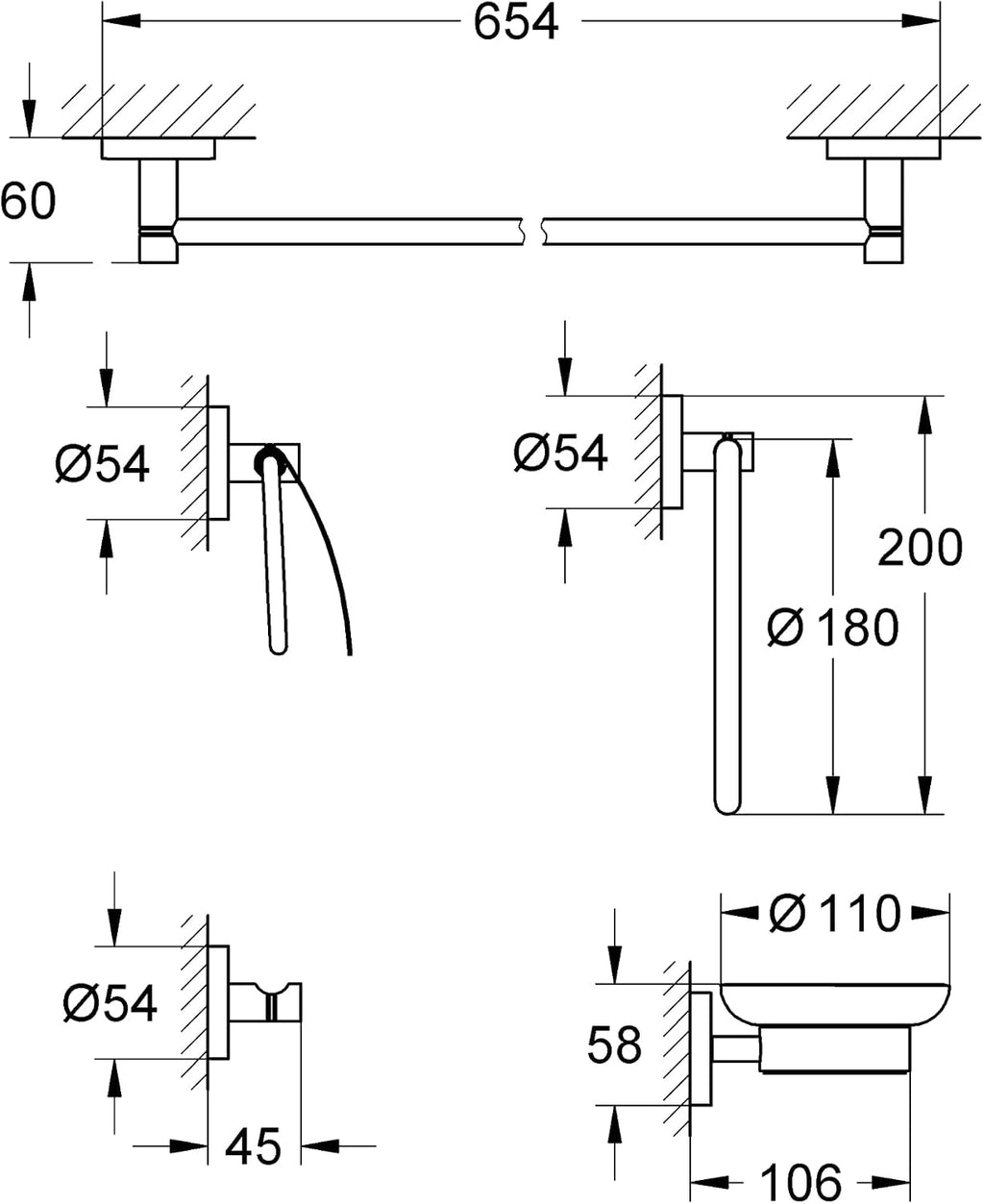 Grohe Essentials Master Bathroom Set, 5-In-1, Starlight Chrome
