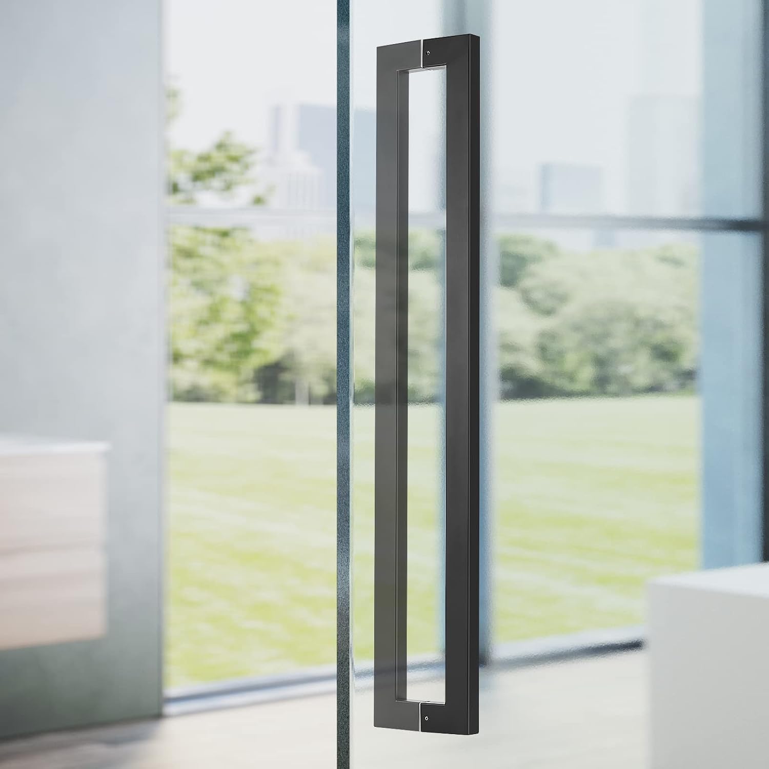 Ranbo Squared-Shaped/Rectangle 71' Large Push Pull Door Handle, Back to Back,1762mm (69 3/8 inch), 1.2 mm 304 Stainless Steel, for Barn,Front, Wood, Commercial, Entrance Door, Matte Black