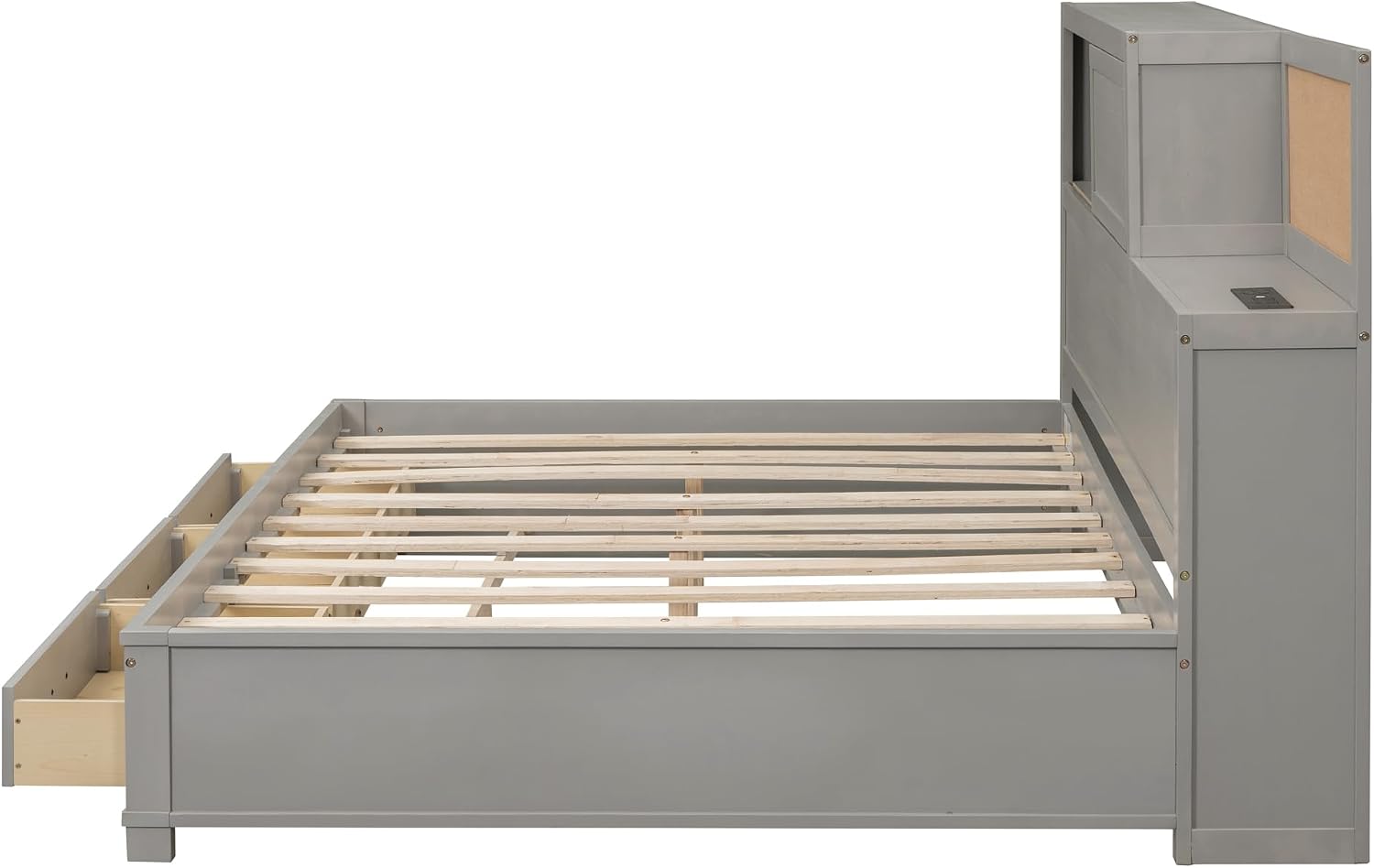 Merax Full Size Daybed with 3 Storage Drawers,Headboard with Shelf,A Set of Sockets and USB Ports,Grey