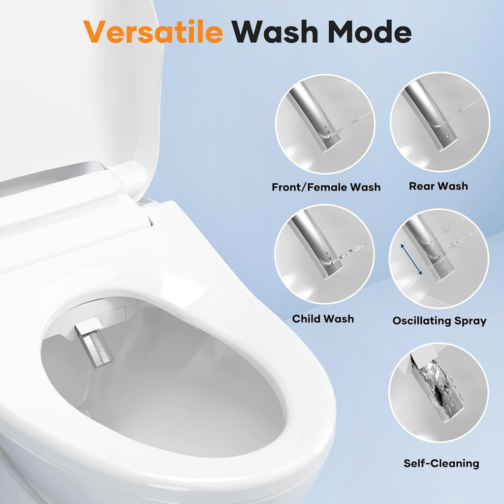 Toilet Bidet Seat with Auto Open/Close Lid, Smart Toilet Seat Elongated, Slow Close Electric Heated Toilet Seat With Instant Warm Water & Dryer, Feminine & Front Rear Wash, Self-Clean, Nightlight