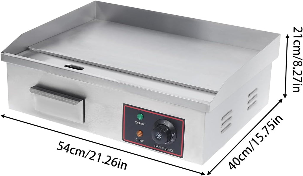 1600W Flat Top Grill Commercial Electric Griddle Adjustable Thermostatic Control Countertop Stainless Steel Restaurant Teppanyaki Cooking Stove for Outdoor Kitchen,Silver