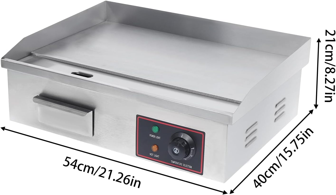 110V 1600W Commercial Electric Griddle, 21' Countertop Flat Top Grill 122-572℉Adjustable Tem, Stainless Steel Restaurant Grill for Home or Restaurant Kitchen