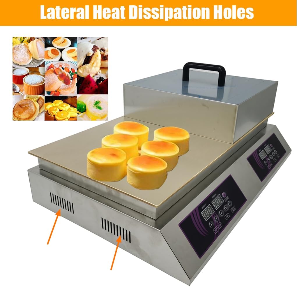 Electric Souffle Maker & Dorayaki Baker Stainless Steel with Double Pure Copper Plates 110V 60-240°C Commercial Grade Souffle Pancake & Muffin Griddle Machine Digital Display