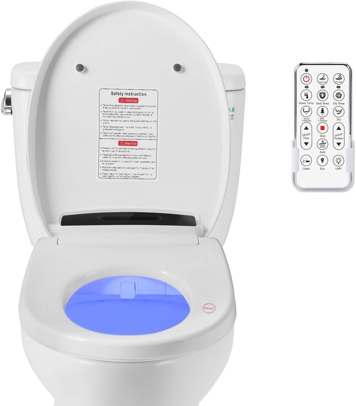 Electric Smart Toilet Seat Bidet with Slow Close Lid Cover, Instant Heated Seat, LCD, Adjustable Water Pressure & Temperature, Dual Positions, Self-Cleaning Nozzle, Night Light- Round