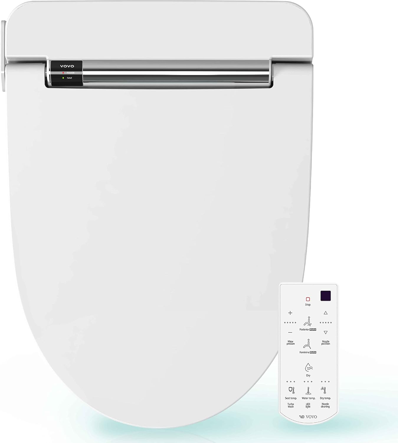 VOVO VB-4000SE Elongated Bidet Toilet Seat, Warm Water, LED Light, Heated Seat, White, Deodorizer, Dryer, Stainless Steel Nozzle, Made in Korea