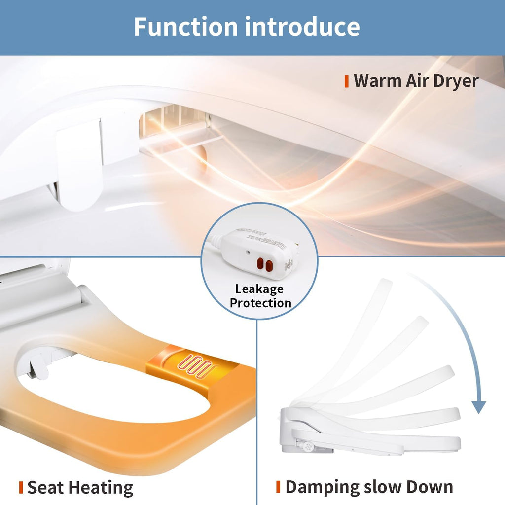 KERDE F30 Square Electric Bidet Seat, Smart Toilet Cover, Heated Water Cleansing, Warm Air Drying, Seat Constant Temperature, Adjustable Temperature, Front-to-Back Nozzle Massage