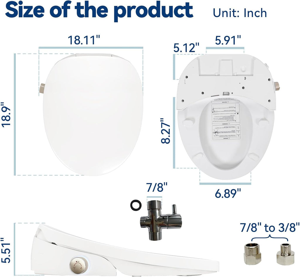 Smart Heated Toilet Seat for Short V-Shaped Toilets – Bidet Warm Water Wash, Self-Cleaning Nozzle, Warm Air Dryer, Deodorizer, Soft-Close Lid, LED Night Light & Remote Control, Easy Install