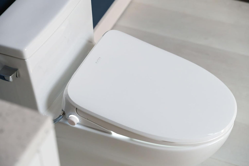 ALPHA BIDET UX Pearl Bidet Toilet Seat in Elongated White | Ultra Low Profile | Endless Warm Water | Arced Stainless Steel Nozzle | LED Nightlight | Dryer | Deodorizer | 3 Year Warranty