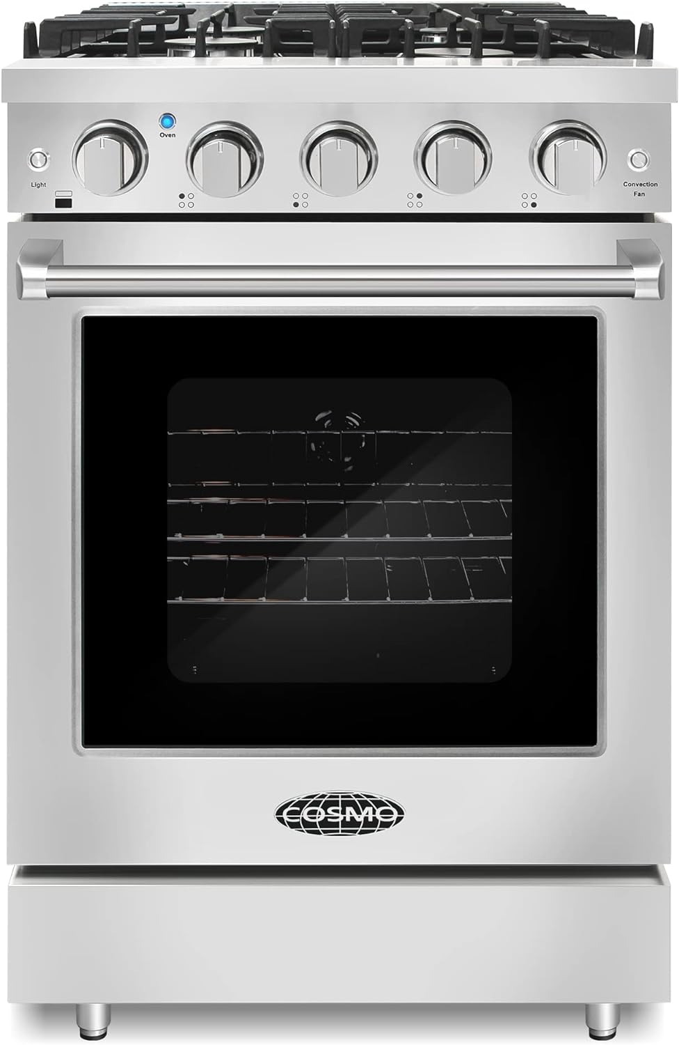 COSMO COS-EPGR244 24 in. Haven Collection 3.73 cu. ft. Gas Range with 4 Sealed Burners, Cast Iron Grates, Convection Oven, Stainless Steel