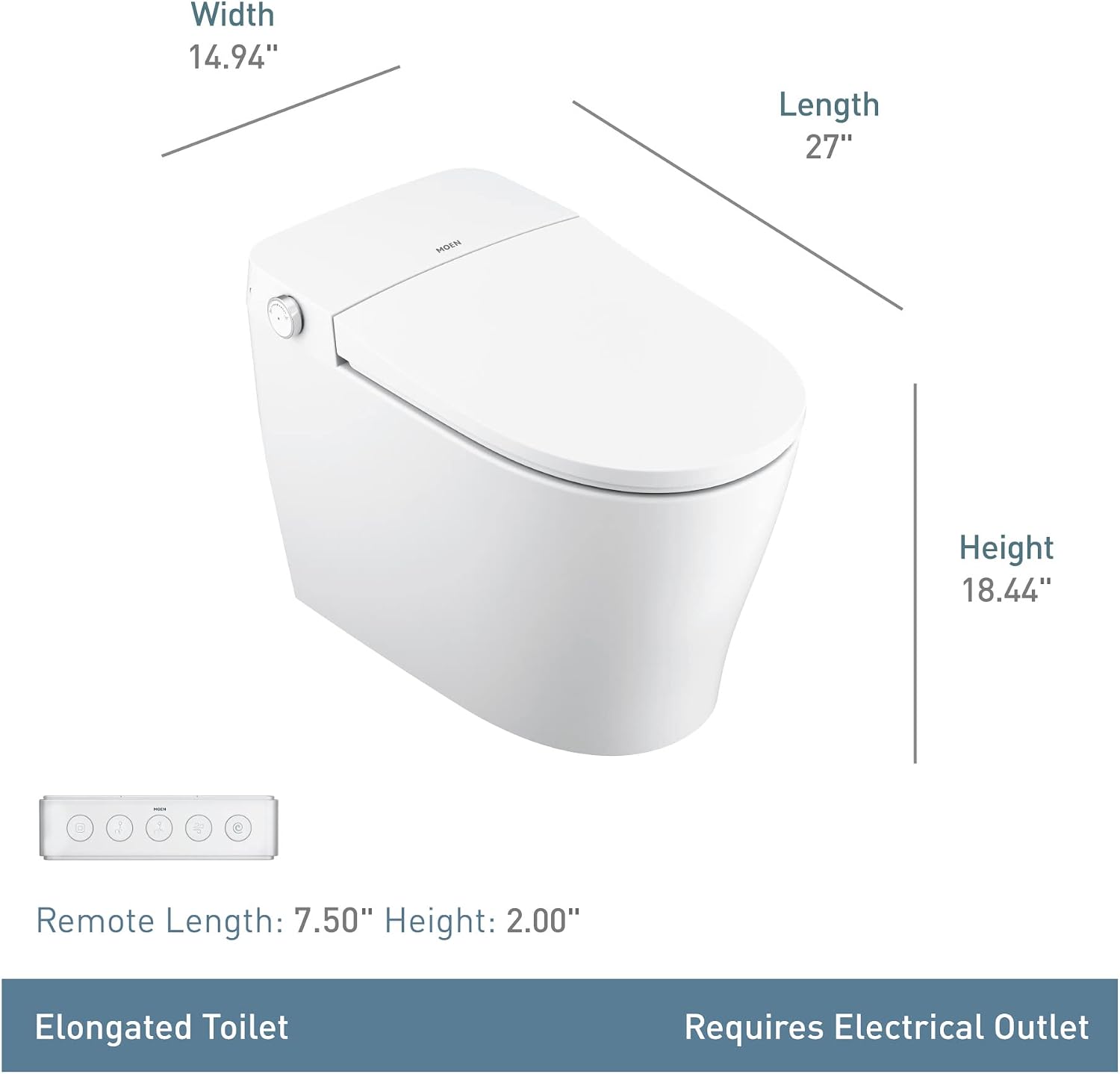 Moen ET900 2-Series Tankless Bidet One Piece Elongated Bidet Toilet with Remote, Auto Flush, and Warm Air Dryer, and Temperature Control, White