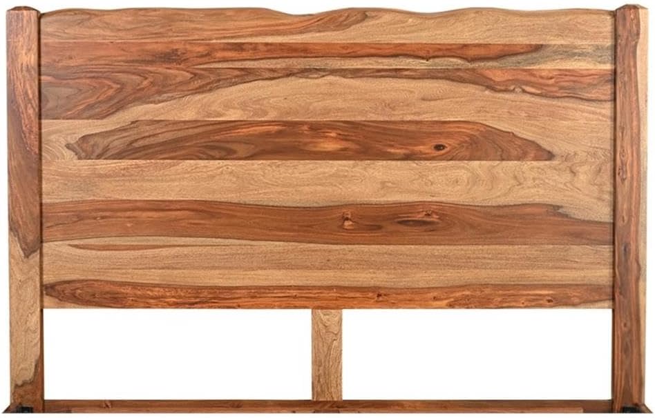 Pemberly Row Modern Live Edge Solid Wood King Panel Bed, Brown Finish, 63' H x 80' W x 86.5' D, Sheesham Wood, Natural Grain, Sturdy Design, Requires Box Spring, Bedroom Furniture