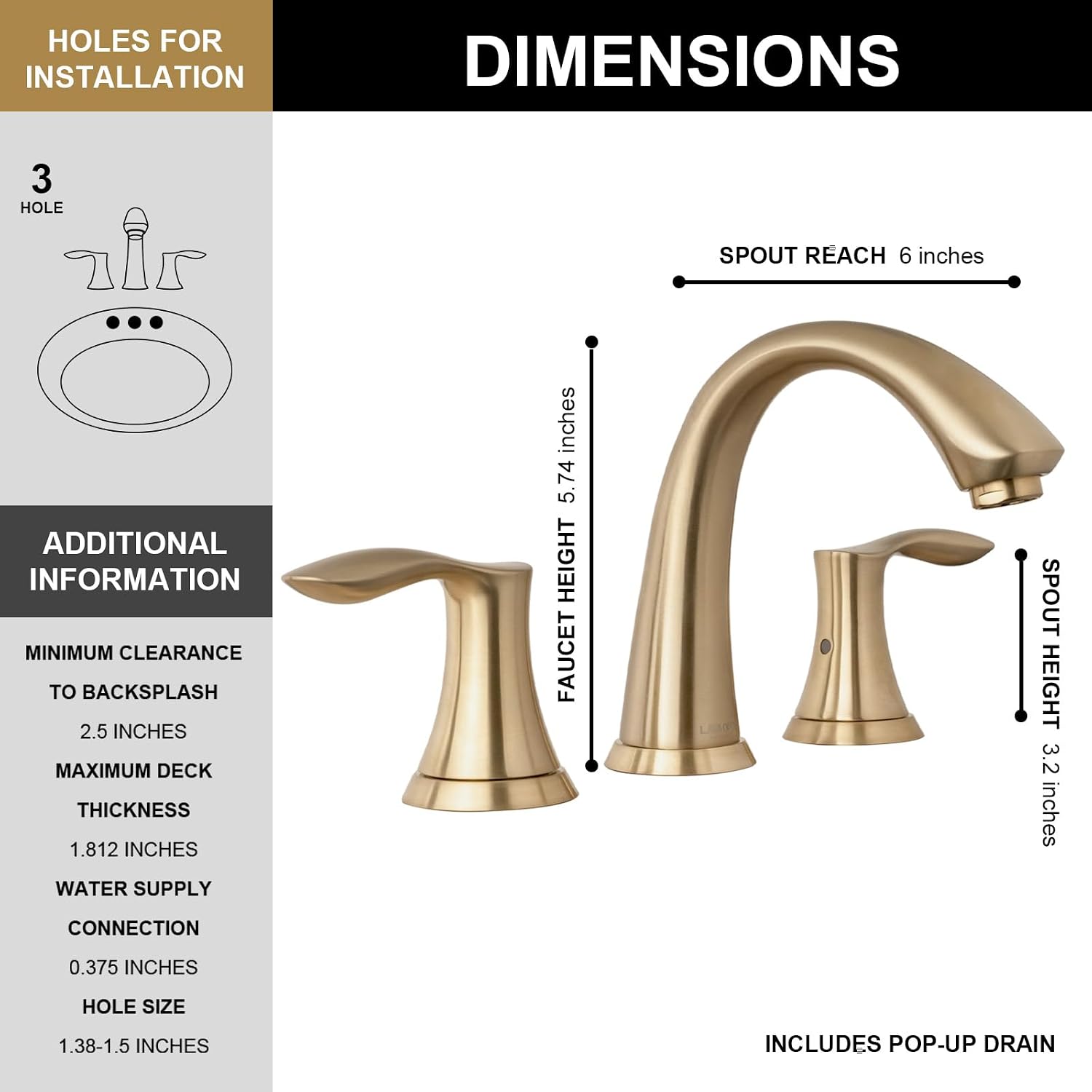 Lava Odoro Valenvoir Champagne Gold Bathroom Faucet for Sink 3 Hole, Gold 8 inch Widespread Bathroom Faucet 2 Handle Bathroom Sink Faucet for Vanity with Drain Assembly Supply line, BF405-CB