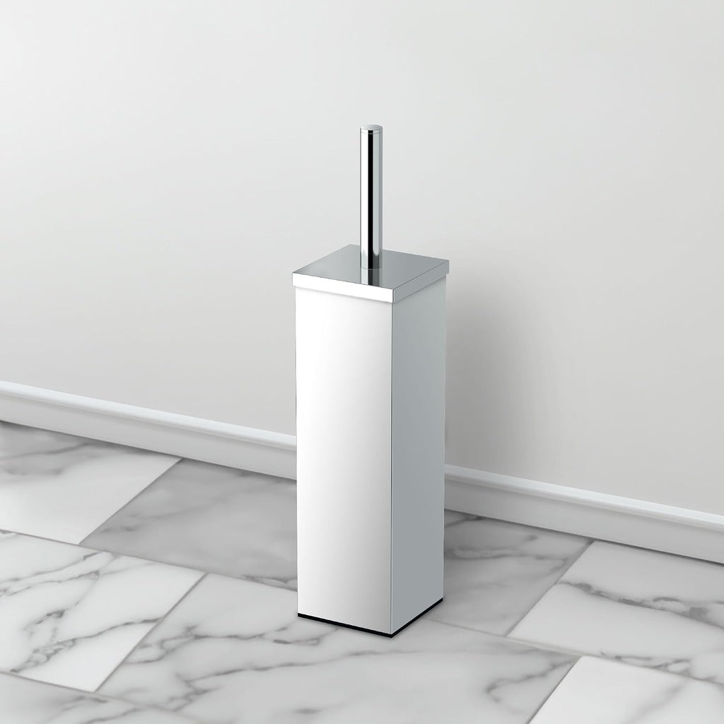 Gatco Small Bathroom Trash Can With Lid And Toilet Brush Set, Square 3 Gallon Stainless Steel Wastebasket, Under Sink, Chrome, For Bathroom, Bedroom, Office (2970)