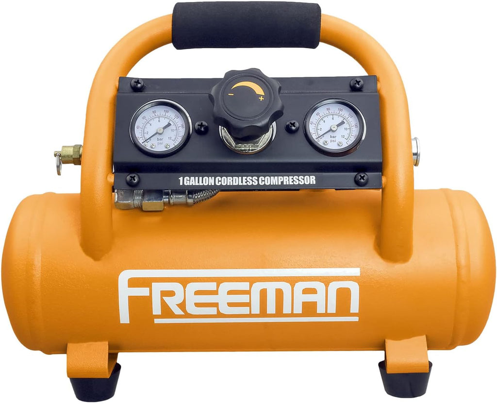Freeman PE1GCCK 20V Cordless 1 Gallon Air Compressor with 3-in-1 Pneumatic Finish Nailer/Stapler, Battery, Charger, Air Hose, Inflation Accessory Kit and Fasteners (600 Count) – 700 Shots per Charge