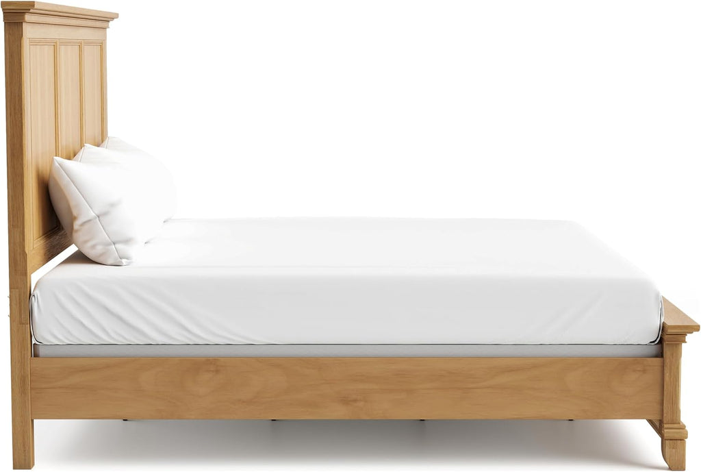 Furniture of America Yardley Farmhouse Solid Wood 5-Piece Bedroom Set with Platform Bed, Felt-Lined Top Drawers on Nightstands and Dresser with Mirror, Box Spring Needed, King, Natural Oak