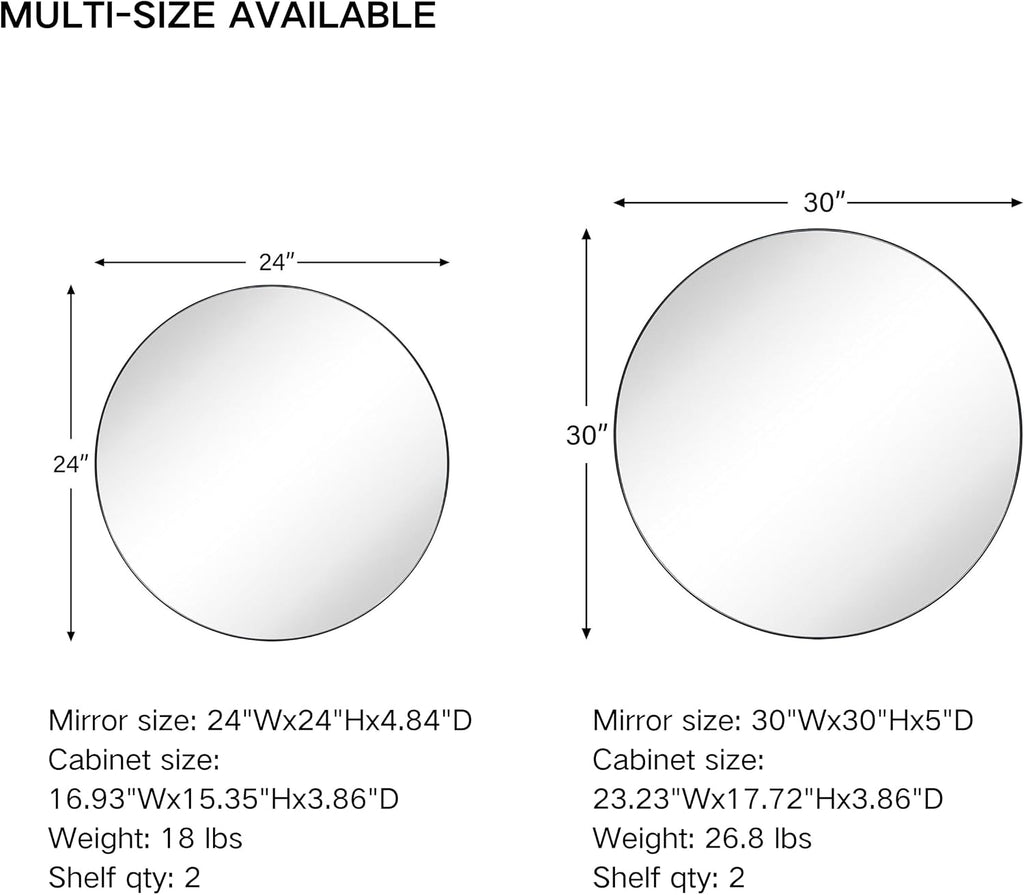 Surface Mount Brushed Gold Round CircleBathroom Medicine Cabinet with Mirror Circlular Shaped Stainless Steel Metal Framed Medicine Cabinets Bathroom Cabinet with Mirror 24'' Diameter
