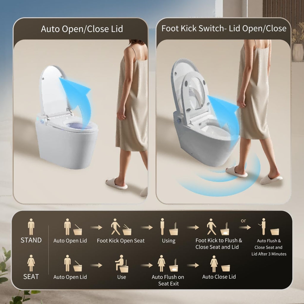 Smart Toilet with Auto Open/Close Lid, One Piece Bidet for Bathroom, Heated Seat, Foot Sensor, 1000 MaP Auto Flush, Instant Warm Water & Dryer, Multiple Wash Modes, Remote Control (ST-MX80)