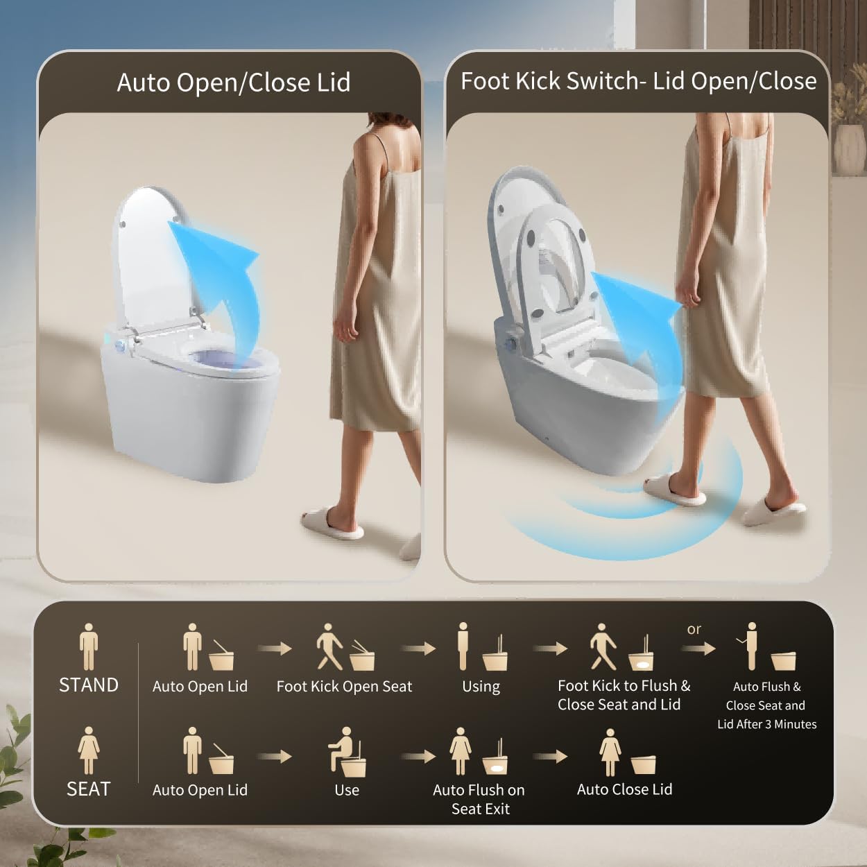 Smart Toilet with Auto Open/Close Lid, One Piece Bidet for Bathroom, Heated Seat, Foot Sensor, 1000 MaP Auto Flush, Instant Warm Water & Dryer, Multiple Wash Modes, Remote Control (ST-MX80)