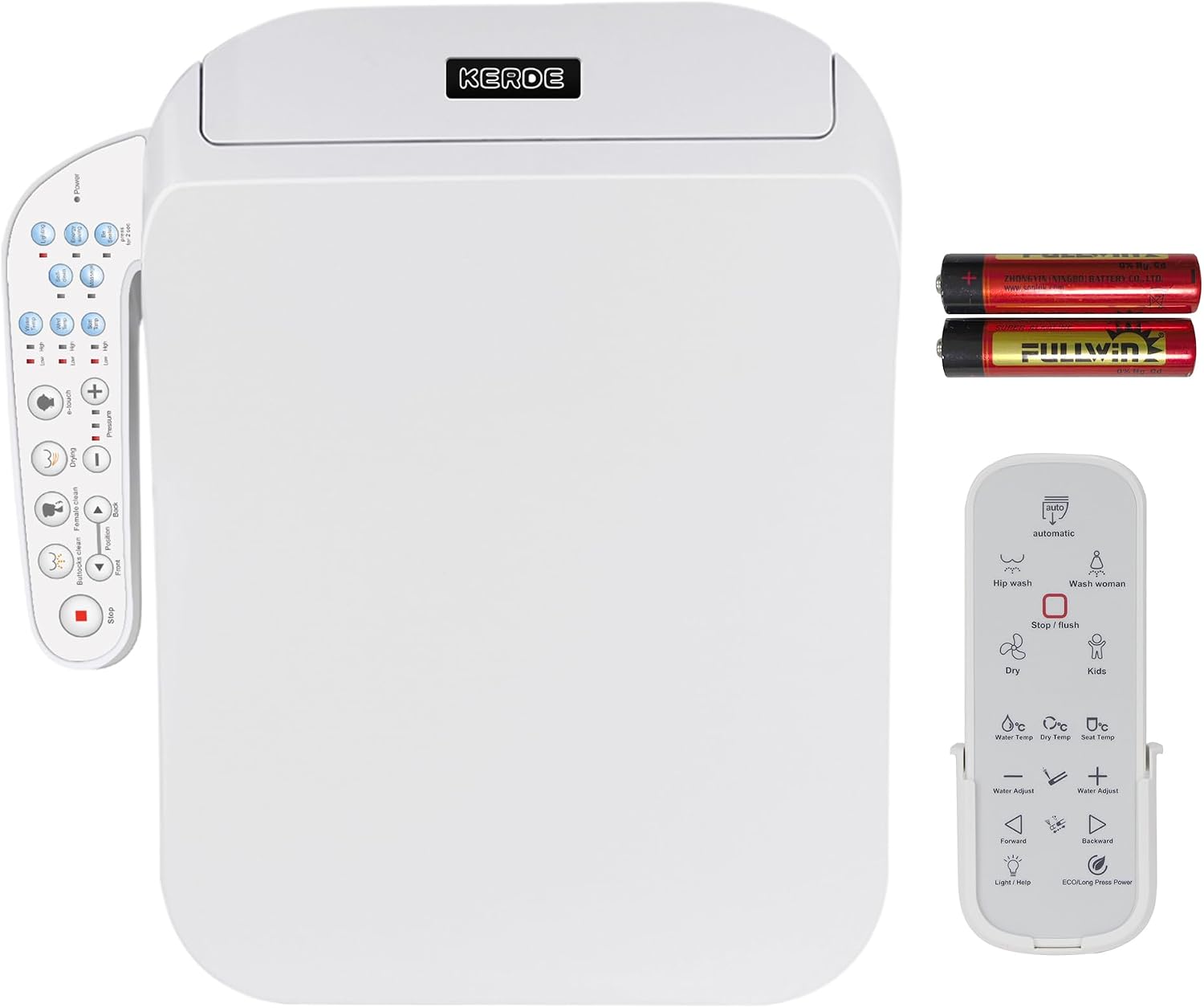 KERDE F30B Square Electric Bidet Toilet Seat - Heated Seat, Warm Water Cleansing, Air Dryer, Adjustable Nozzle, Remote Control, Energy Saving, Easy Installation for Square Toilets