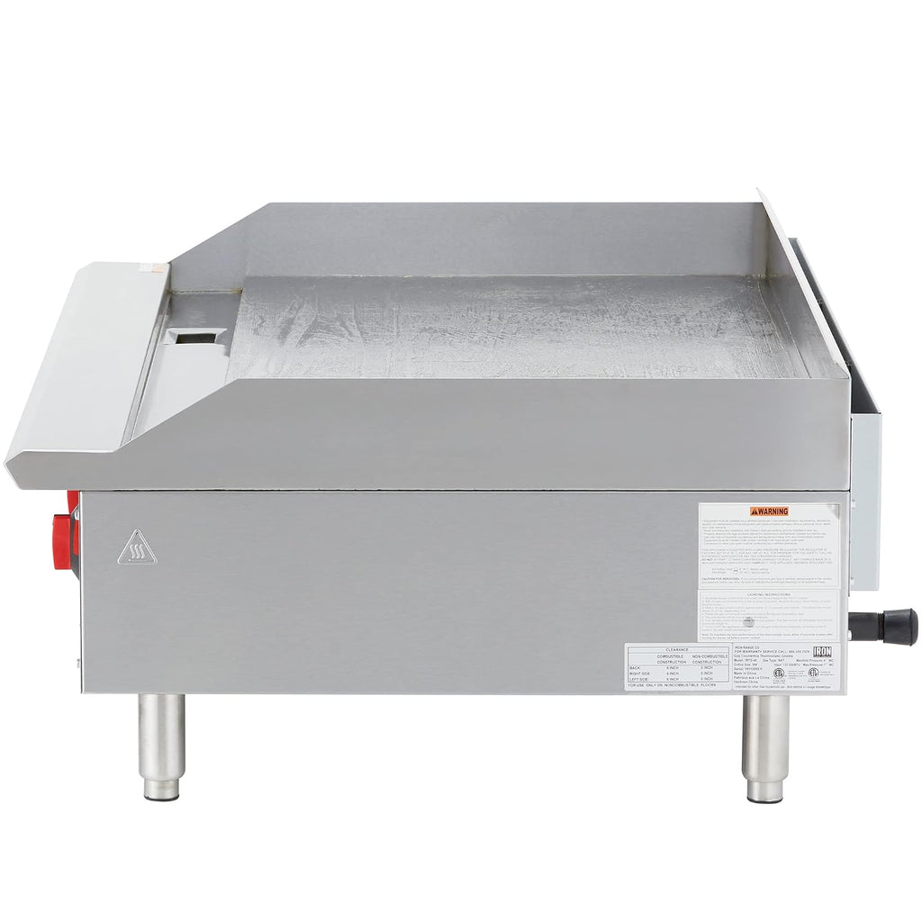 Iron Range IRMG-48 48' x 21' Countertop Commercial Gas Griddle, 120,000 BTU, 4 Burners, Stainless Steel, Manual Controls, ETL Listed, U-Style Burners, LPG Conversion Kit Included