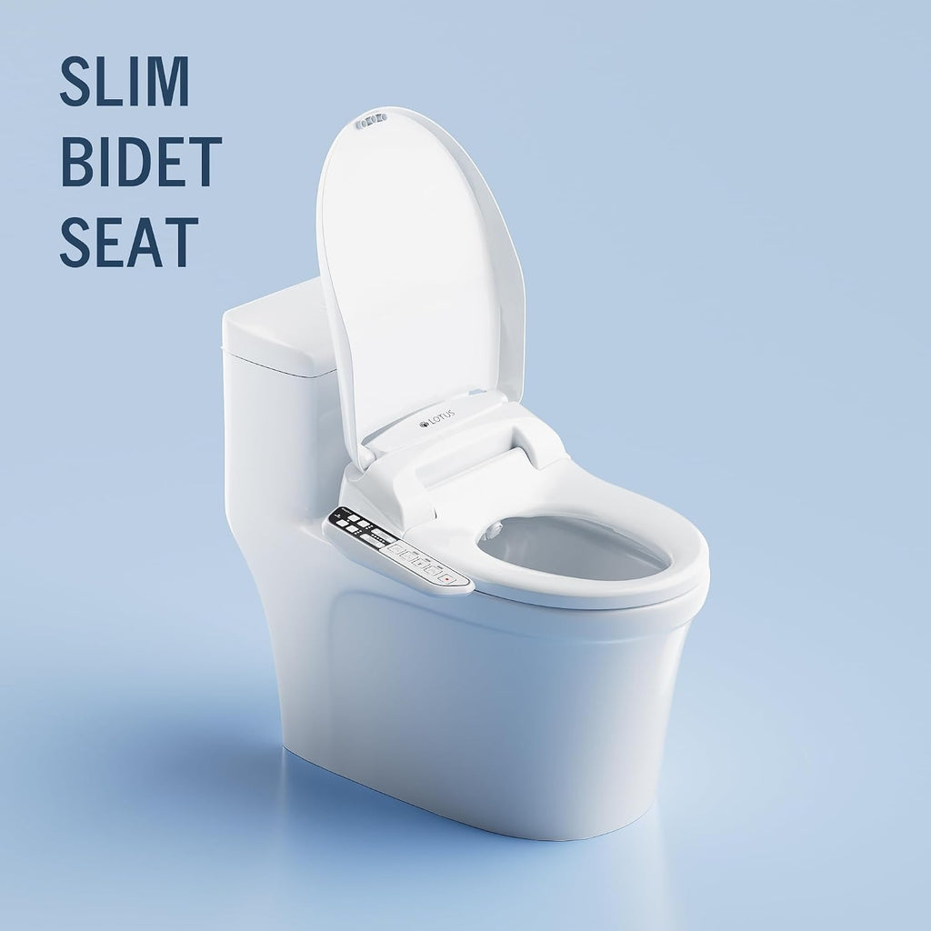 Lotus Bidet ATS-500 Elongated | Heated Toilet Seat with Adjustable Warm Water Wash, Stainless Steel Nozzle, Side Control Panel, Warm Air Dryer, Eco Mode, Easy DIY Installation