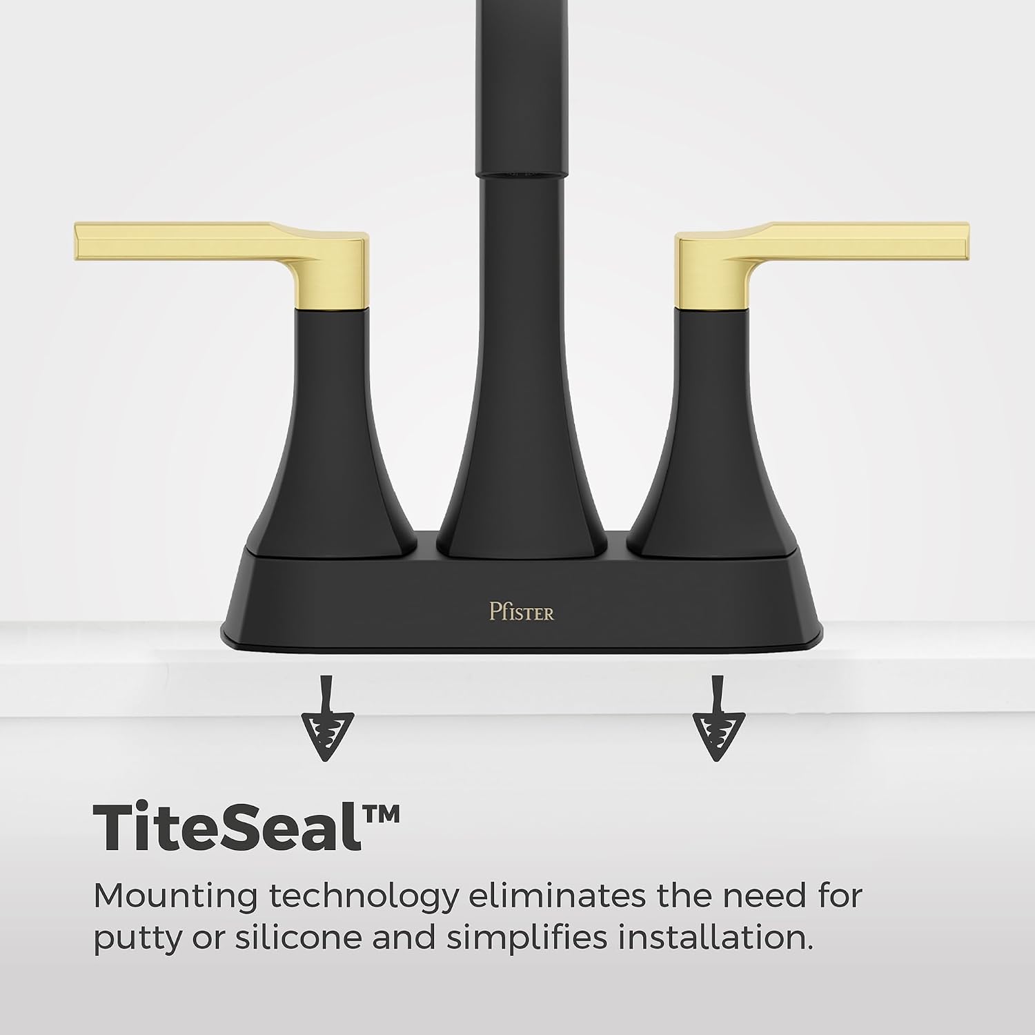 Pfister Vaneri Bathroom Sink Faucet 4 inch Centerset 2 Handle 3 Hole Matte Black and Brushed Gold Finish NSF Certified Water Efficient Push Seal Drain LF048VRIBBG