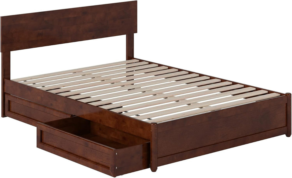 AFI, Wesley Full Platform Bed with Panel Footboard and Storage Drawers, Walnut