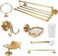 Bathroom Hardware Set, Wall Mount Towel Rack Kit for Family Needs, Includes Single Pole, Hand Towel Rack,Toilet Paper Holder, Brush Paper Holder, Soap Holder,Towel Ring, Hook (Vintage Copper 7pcs)