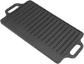 Cast Iron Grill Griddle, Double Sided Rectangular Teppanyaki Plate with Easy Grip Handles, for Barbecue Steak Chicken Pancakes Bacon Eggs (51x23CM)