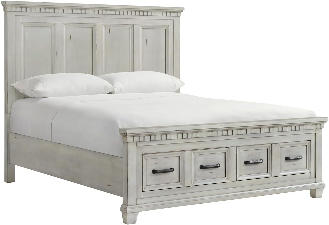 Picket House Furnishings Windom King Storage 5PC Bedroom Set in Antique White